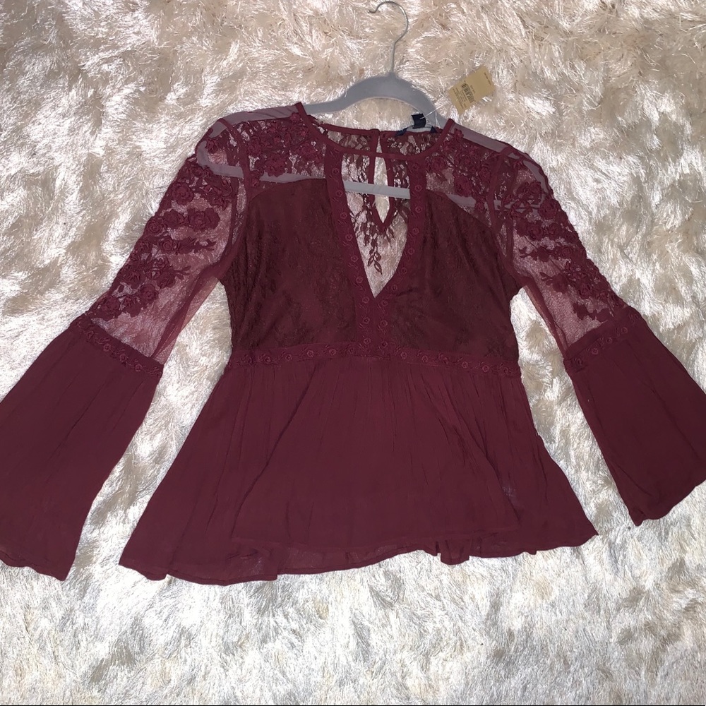 American Eagle Maroon LongSleeve Blouse